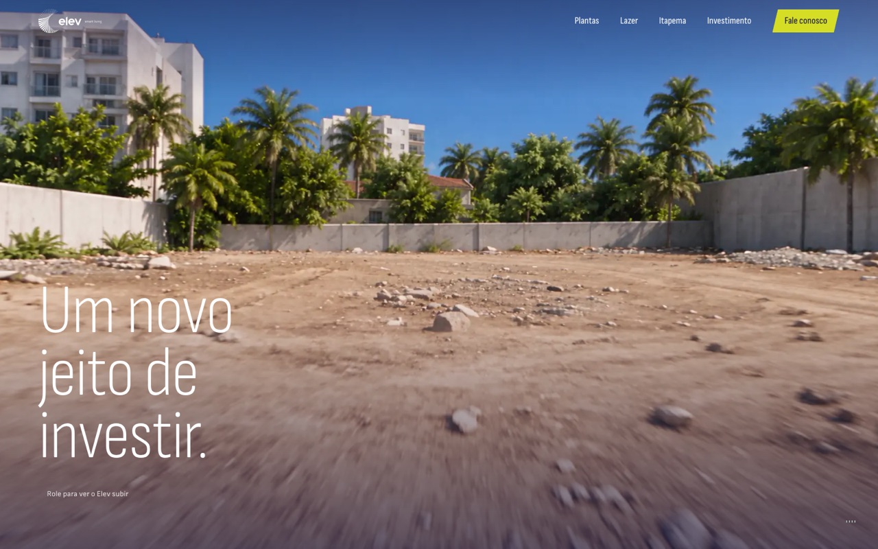 Página inicial do site do Elev smart living, em Itapema